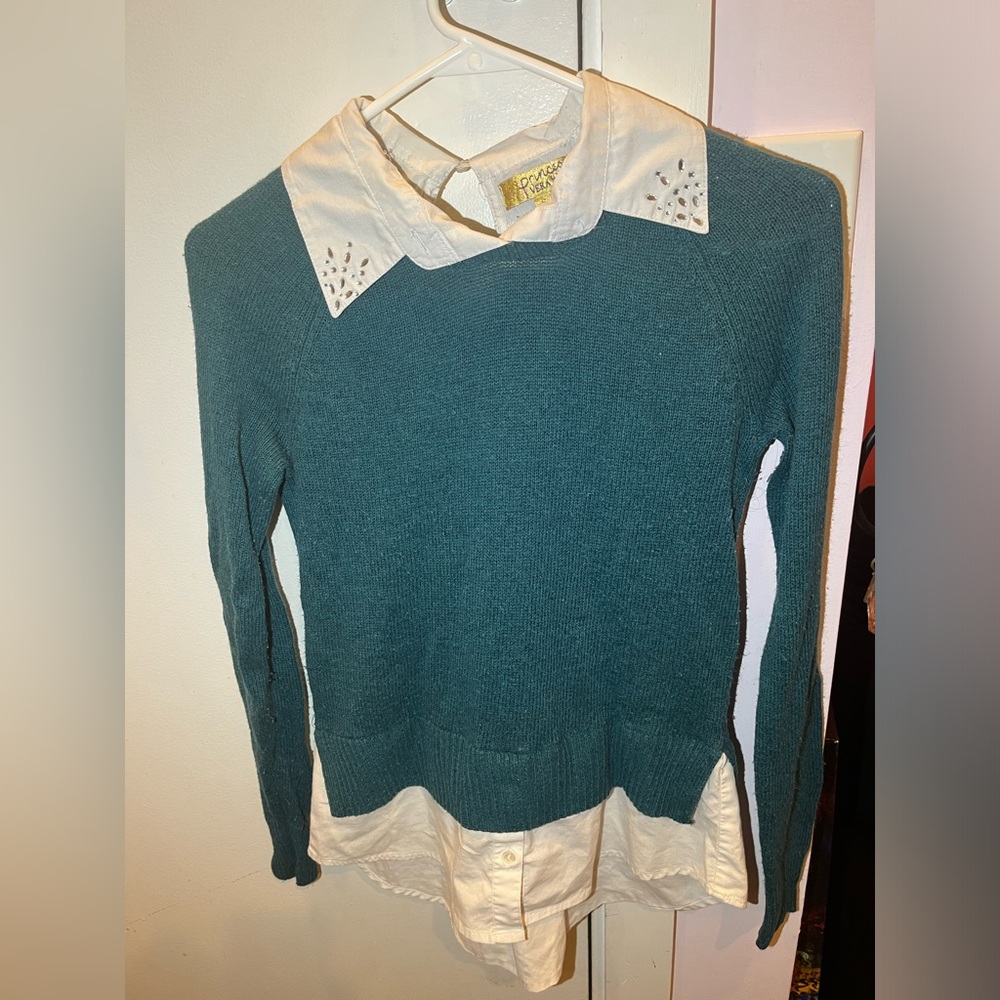 Princess Vera Wang Faux Collared Shirt and Teal Sweater Combo
